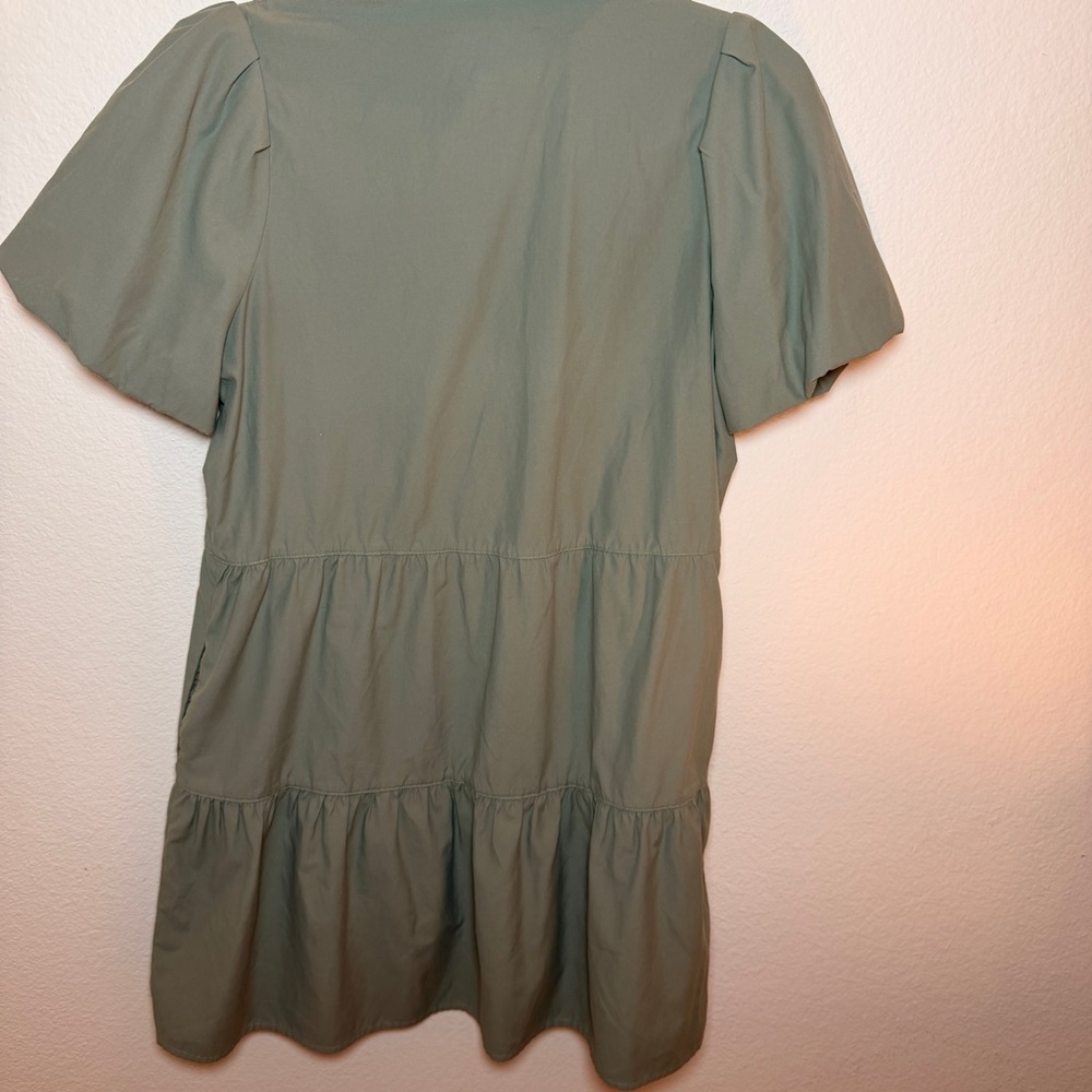 Brochu Walker Olive Green Wool Dress L Button Pockets Quiet Luxury Minimimalist - Picture 11 of 15